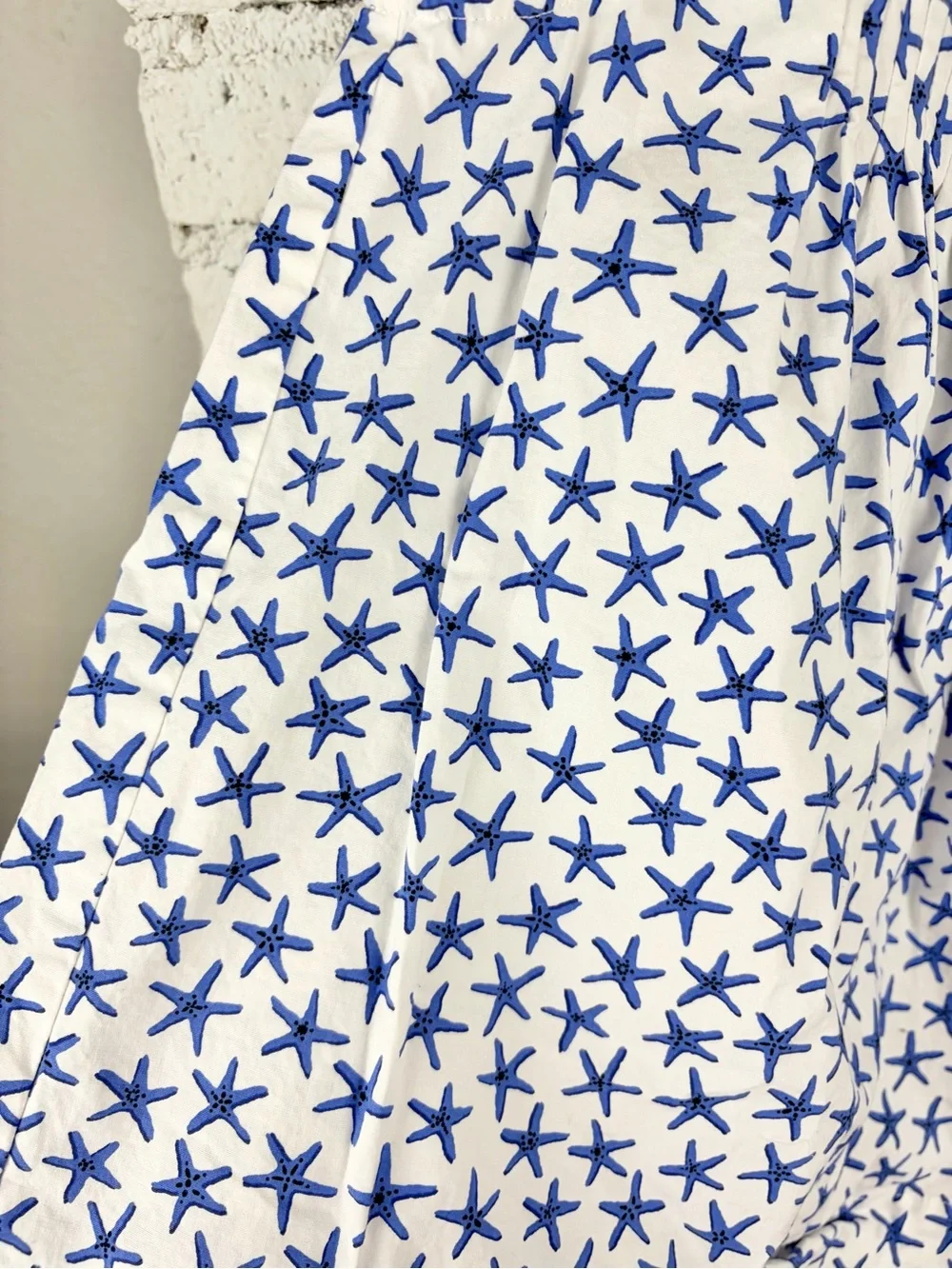 Kate Spade Broome Street White Blue Starfish Cotton Sleeveless Pleated Top S